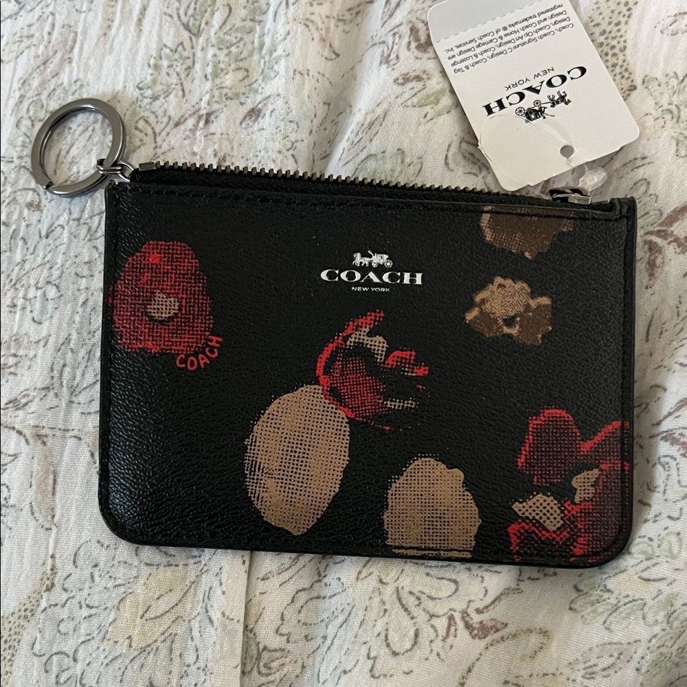 Coach Black and Red Floral Pouch